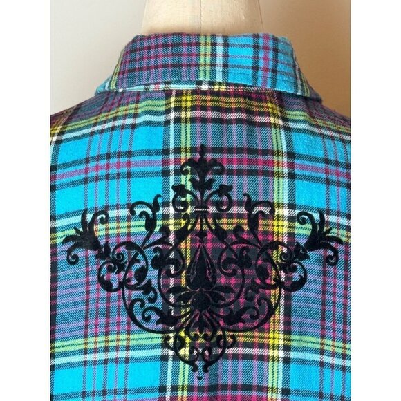 Soft Surroundings Shirt Womens Small Highlands Flannel Fuchsia Plaid Button Down - Picture 10 of 13